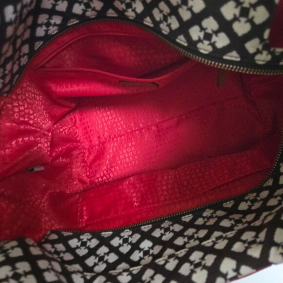 Kate Spade Logo Canvas Leather Shoulder Hobo Bucket Designer Bag Zip Closure - Picture 8 of 9